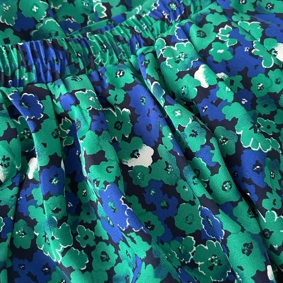 Vintage Leslie Fay Green and Blue Floral Midi Skirt Elasticized Waist Size 8 - Picture 7 of 10